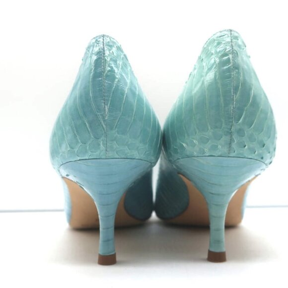 Manolo Blahnik BB 100 Snakeskin Pointed Toe Pumps Aqua - Picture 7 of 10